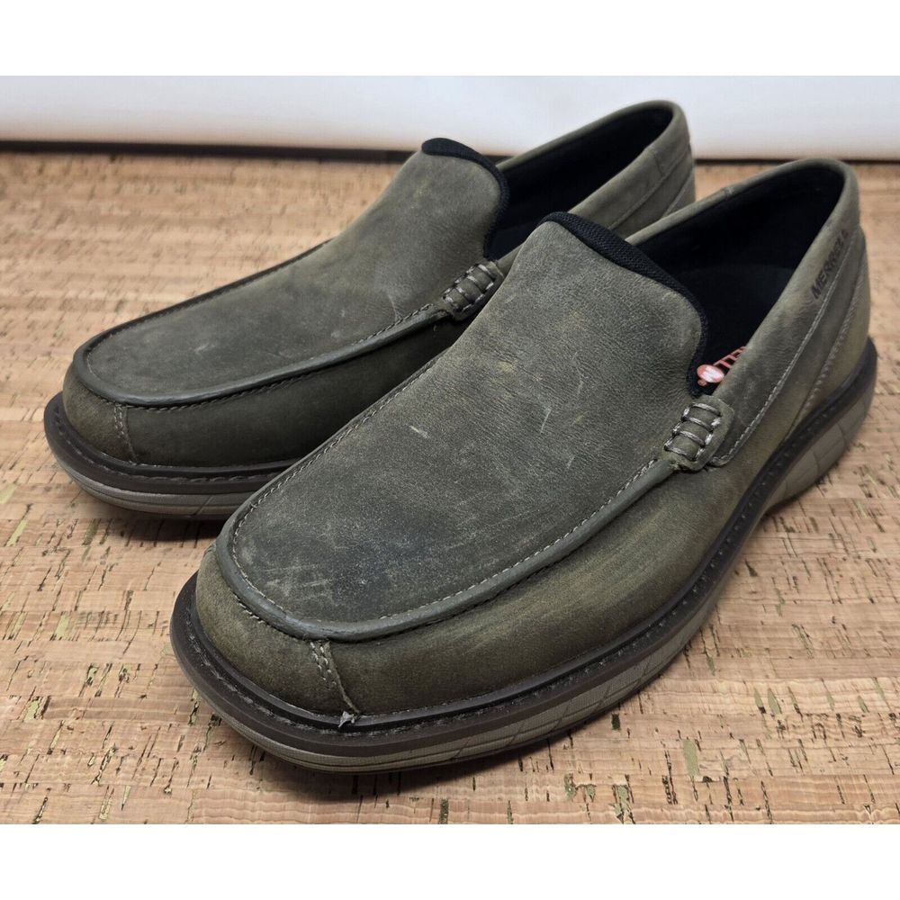Merrell World Vue‎ Venitian Mocs Men's 7.5 Olive Green Leather Loafer Casual